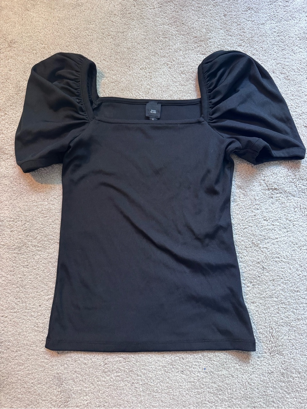 River Island Black Puff Sleeve Square Neck Top